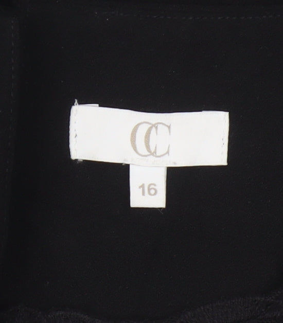 CC Women Black Size 16 Shift Lace Trim Knee Length Dress