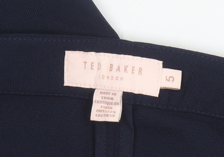 Ted Baker Women Navy Blue Scallop Trim Ankle Trousers Size 16 Polyester