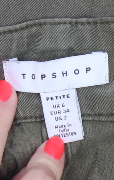 Topshop Petite Green Paperbag High Waist Tapered Trousers UK 6
