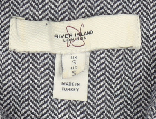 River Island Men's Grey Short Sleeve 1/4 Zip Polo Shirt Size S