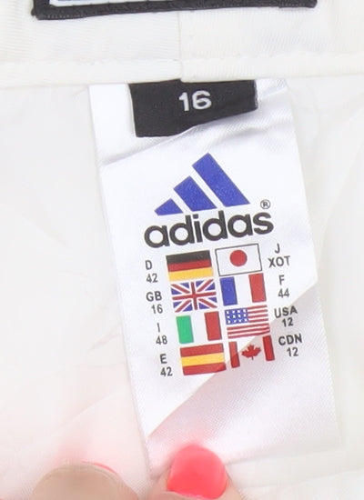 Adidas Women White Size 16 Straight Leg Cotton Blend Trousers