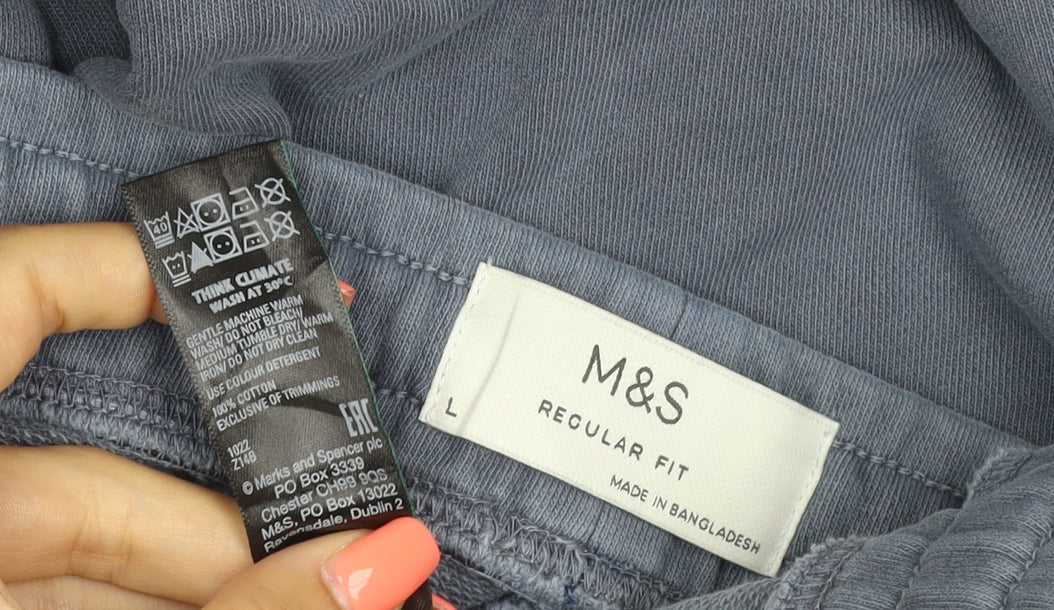 Marks and Spencer Men's Blue Regular Fit Jogger Trousers L
