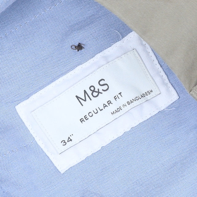 Marks and Spencer Men’s Beige Regular Fit Chino Trousers 34in Waist