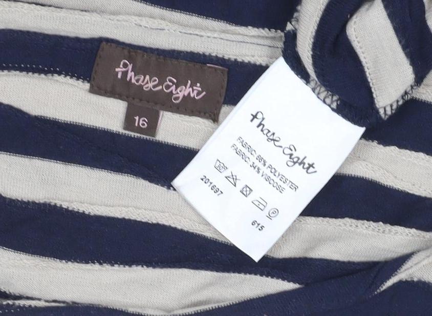Fat Face Women Blue Striped 3/4 Sleeve Jersey Shift Dress Size 16