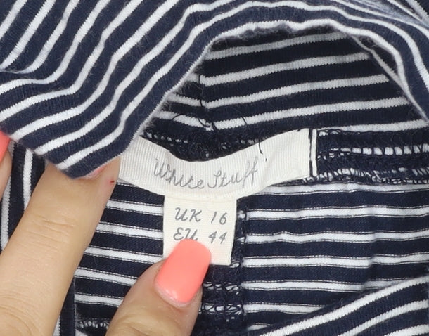 White Stuff Women’s Blue Striped Roll Neck Long Sleeve Cotton Top Size 16