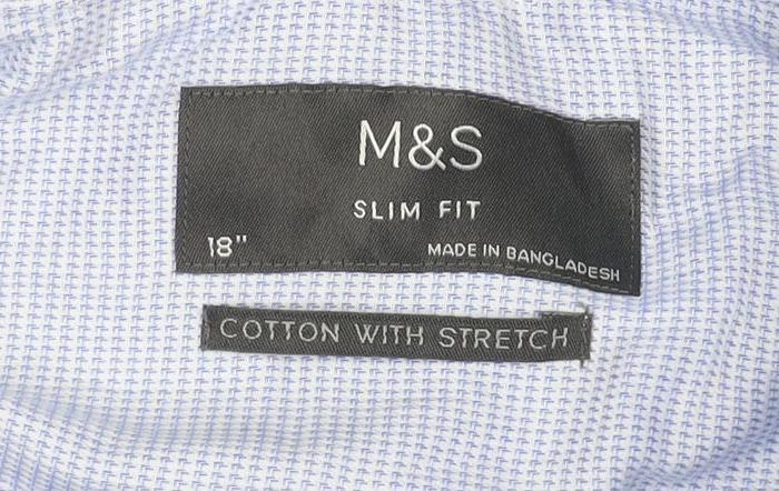 Marks and Spencer Men's Blue Slim Fit Cotton Long Sleeve Shirt Size 18