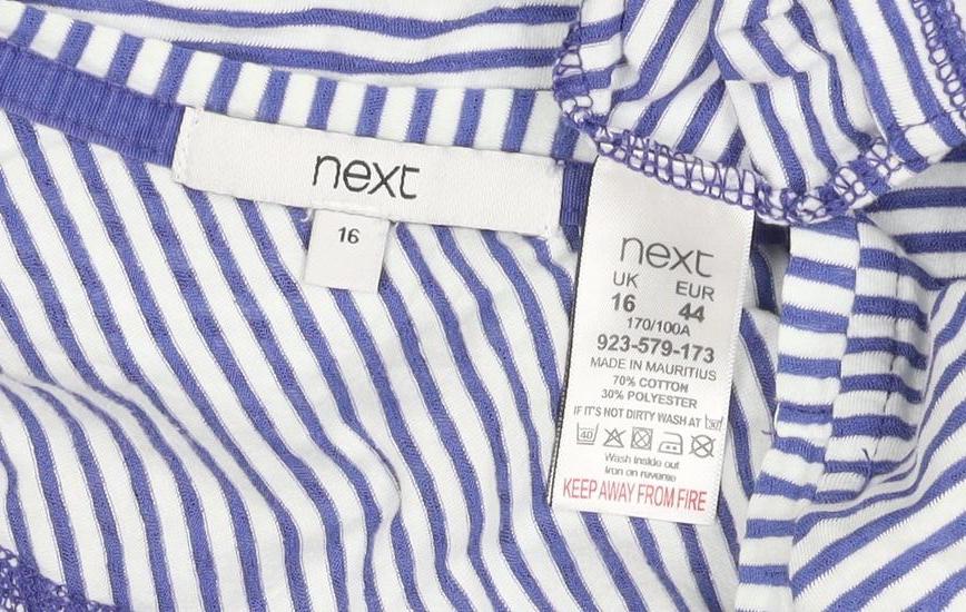 Next Women's Blue Striped Long Sleeve V-Neck Cotton T-Shirt Size 16