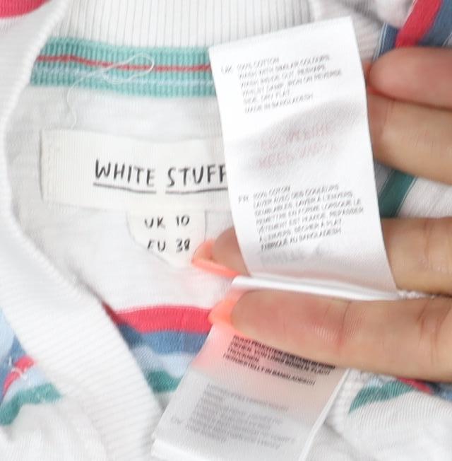 White Stuff Women’s White Striped Long Sleeve Cotton T-Shirt Size 10