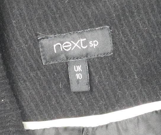 Next Womens Black Wool Blend Long Coat Size 10 Classic Zip Style