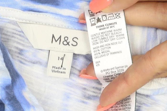 Marks and Spencer Men's Blue Tie-Dye Long Sleeve V-Neck T-Shirt Size L