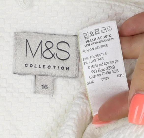 Marks and Spencer Women Ivory Textured Collarless Suit Jacket Size 16
