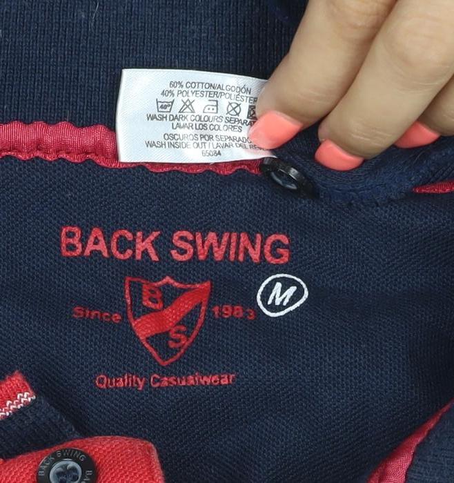 Back Swing Men's Blue Polo Shirt M Regular Fit Short Sleeve Cotton Blend