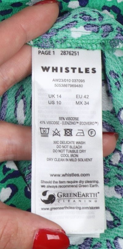Whistles Women Green Animal Print Long Sleeve Button-Up Shirt Size 14