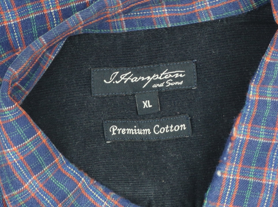 J. Hamptons and Sons Men's Blue Checked Cotton Button-Up Shirt XL