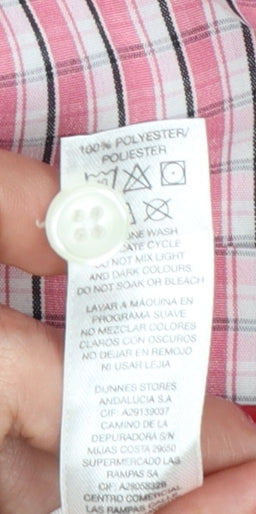 Dunnes Men’s Pink Check Short Sleeve Button-Up Shirt Size L