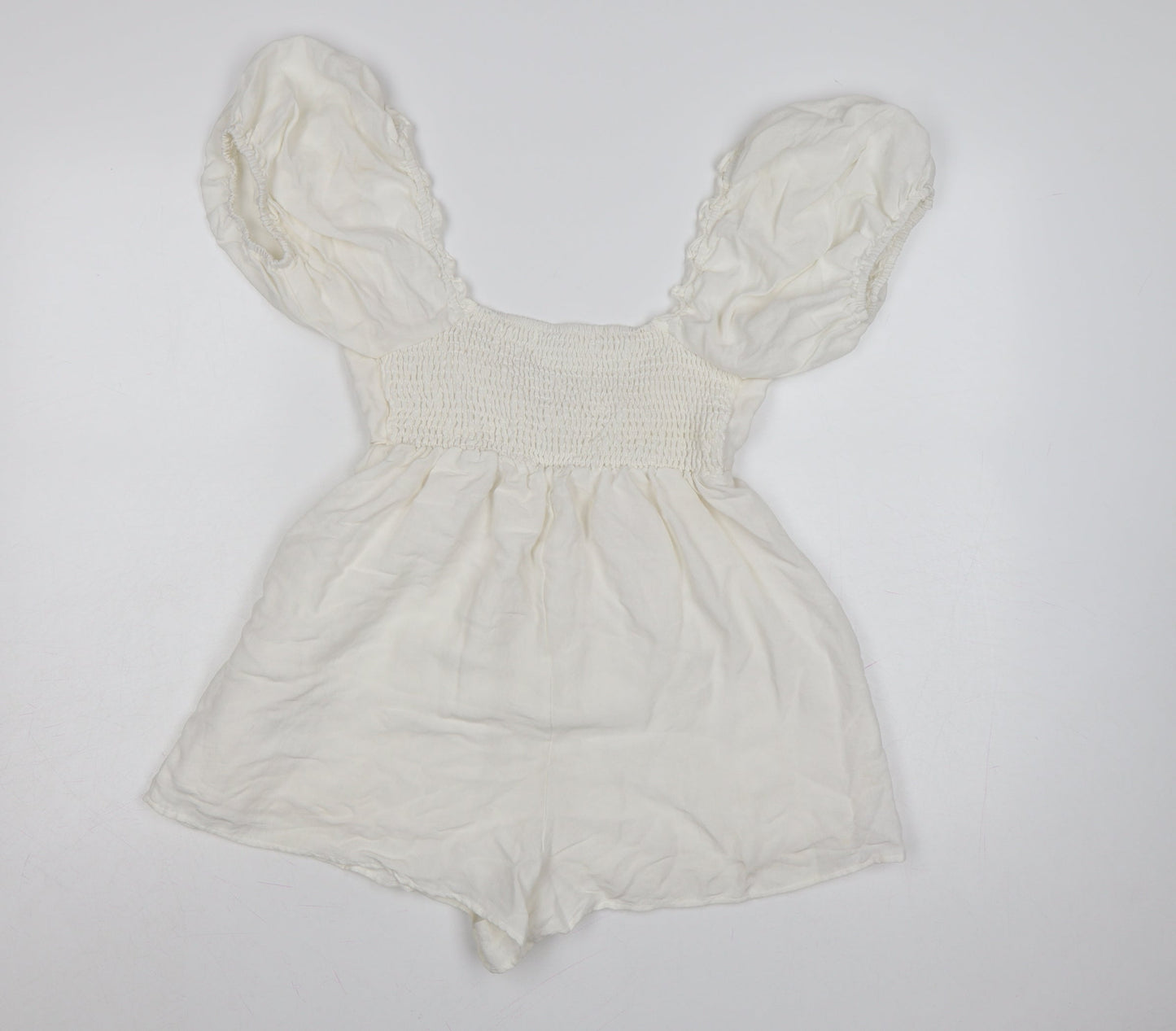 Urban Outfitters Women Ivory Puff Sleeve Playsuit Size S Rayon Blend