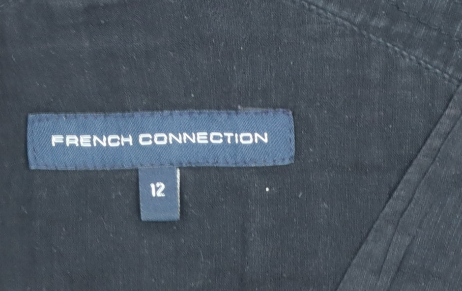 French Connection Women's Black Cotton A-Line Sleeveless Dress Size 12