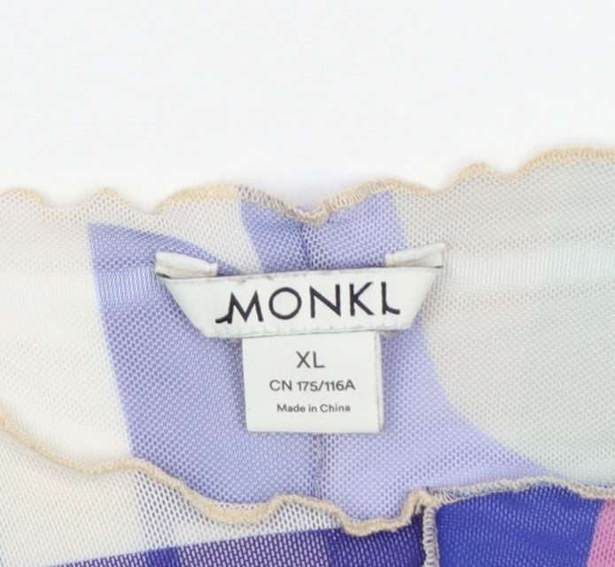 Monki Women Multicoloured Geometric Mesh Cropped Long Sleeve Blouse XL