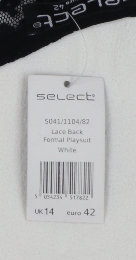 Select Womens White Lace Back Formal Sleeveless Playsuit Size 14