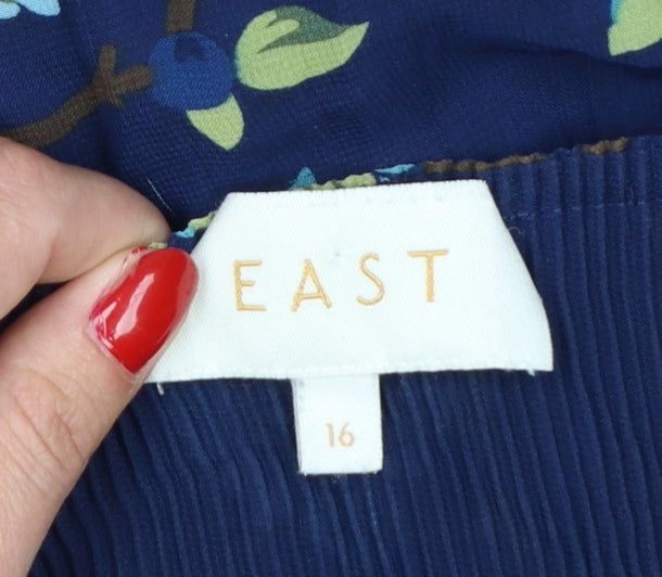 EAST Women Blue Floral Knee Length A-Line Dress Size 16