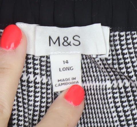 M&S Women’s Grey Check Stripe Straight Trousers UK 14 Long