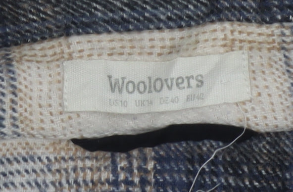 Woolovers Women Blue Plaid Cotton Flannel Button-Up Shirt UK 14