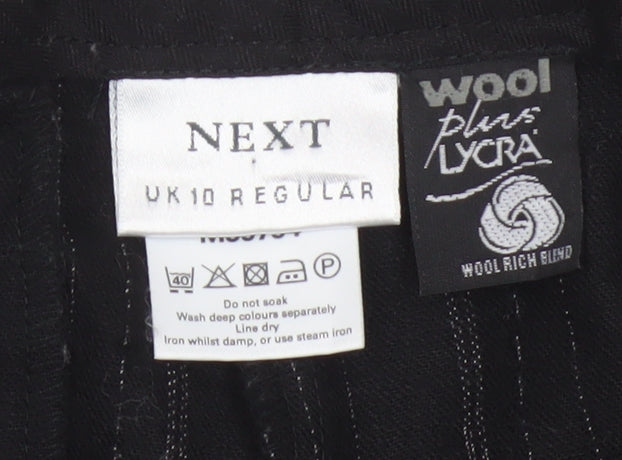 Next Women’s Black Striped Wool Blend Wide-Leg Trousers UK 10 Regular