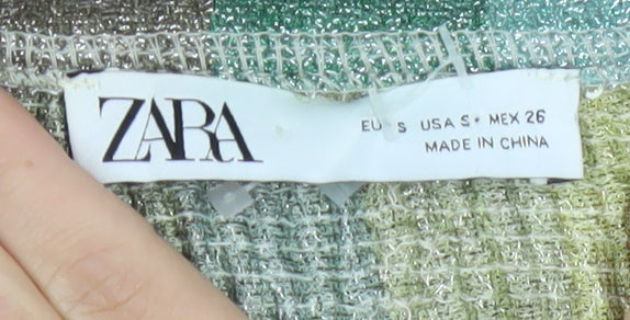 Zara Women Multicoloured Sequin Striped Midi Sheath Dress Size S