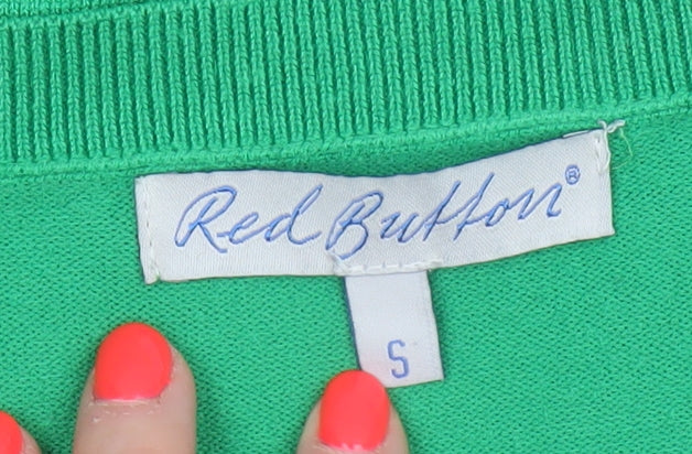 Red Button Women Green S Puff Sleeve Knit Pullover Jumper