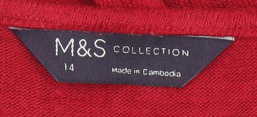 Marks and Spencer Women Red UK 14 V-Neck Glitter Jersey Top