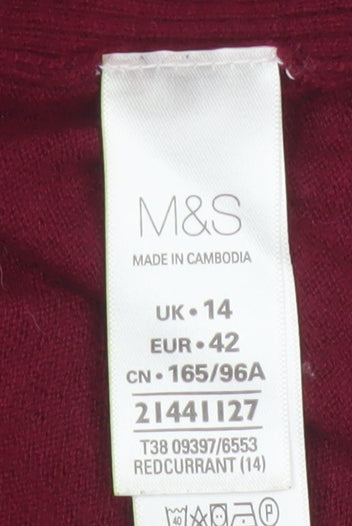 Marks & Spencer Women's Red UK 14 Pullover Jumper Side Zip Wool Blend