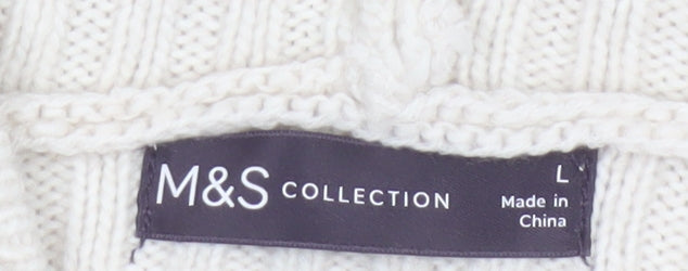 M&S Collection Women Ivory L Rib Knit Hooded Pullover Jumper