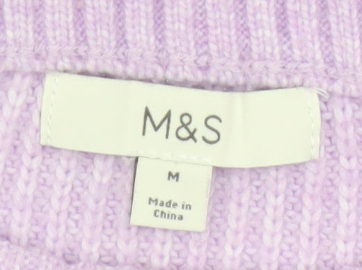 Marks & Spencer Women Purple M Rib Knit Crew Neck Pullover Jumper
