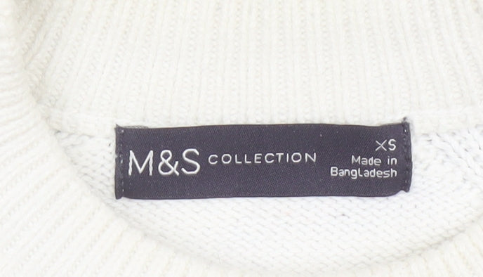 Marks & Spencer Women White XS Striped Crew Neck Knit Pullover Jumper