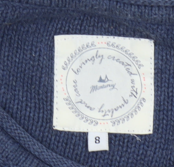 Mantaray Women’s Blue Ivory Stripe Cable Knit Pocket Jumper UK 8 Cotton
