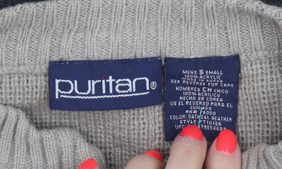 Puritan Men's Beige Black S Fair Isle Full Zip Knit Jumper
