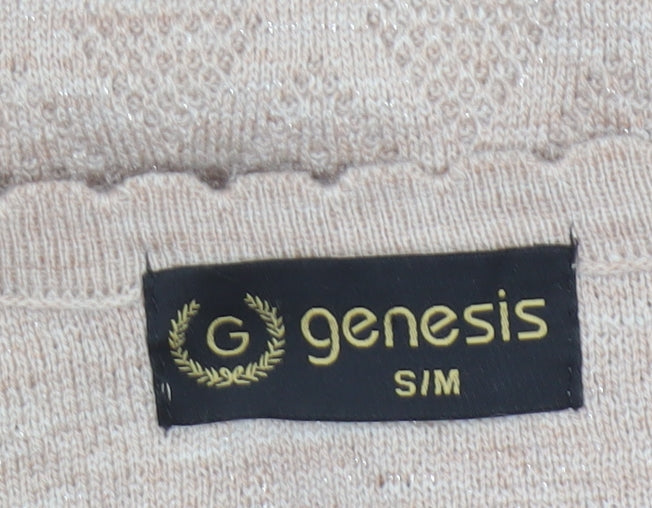Genesis Women Beige M Embellished V-Neck Button Knit Cardigan