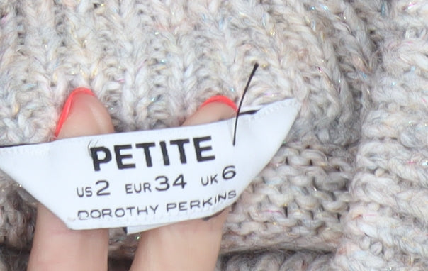 Dorothy Perkins Women’s Beige Petite UK 6 Roll Neck Glitter Jumper