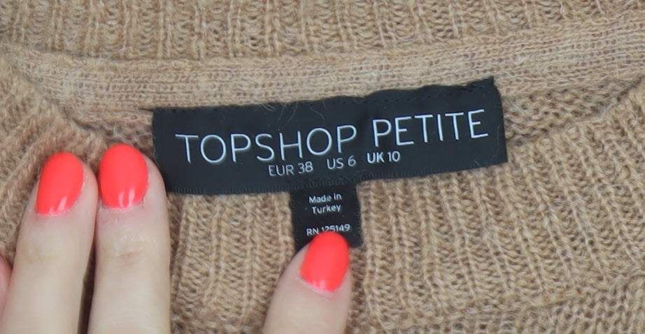 Topshop Petite Women’s Brown Cat Mohair Blend Knit Jumper UK 10