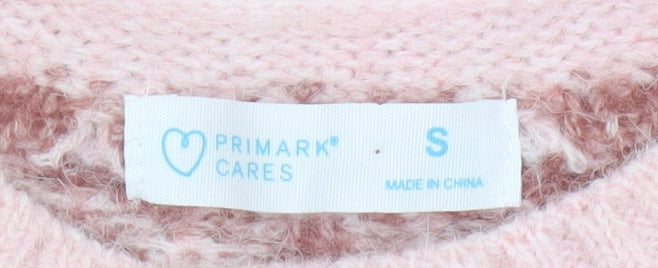 Primark Women Pink S Fair Isle Knit Crew Neck Jumper