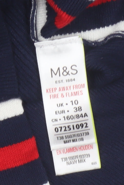 Marks and Spencer Women Blue UK 10 Ribbed Striped Mock Neck Jumper