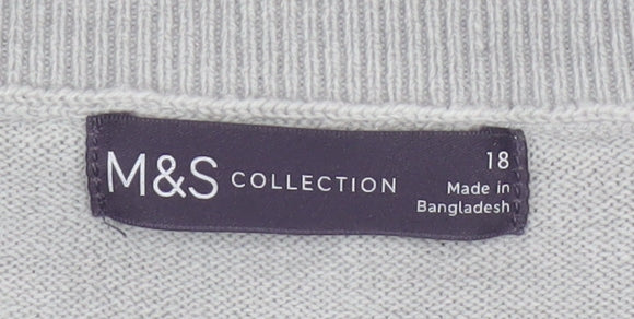 Marks and Spencer Women Grey White Stripe Knit Jumper Size 18