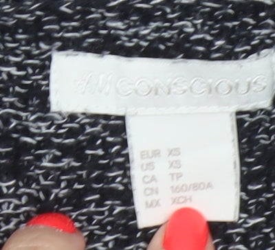 H&M Conscious Women Black Marl Open Knit Cardigan XS Long Sleeve