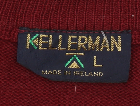 Kellerman Men’s Red L Aztec Geometric V-Neck Wool Blend Jumper