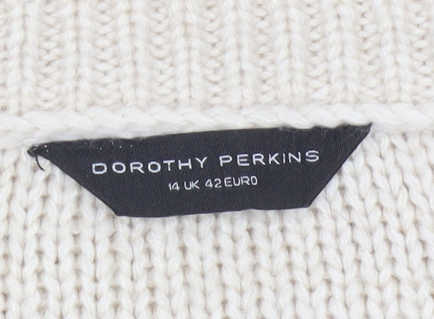 Dorothy Perkins Women’s Ivory Cable Knit Jumper UK 14 Round Neck
