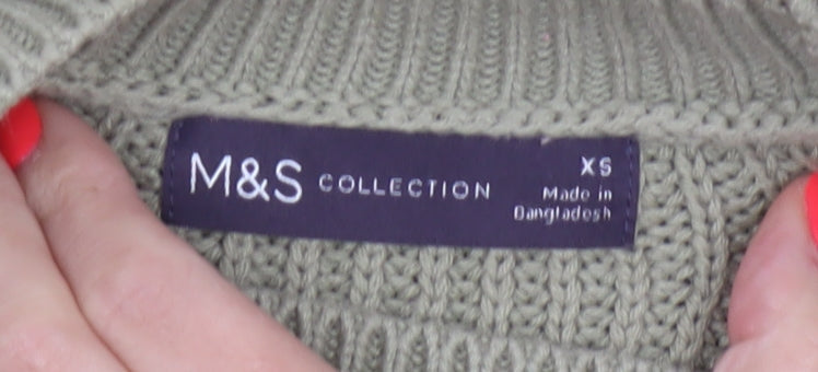 M&S Women’s Green XS Geometric Cotton Knit Crew Neck Jumper
