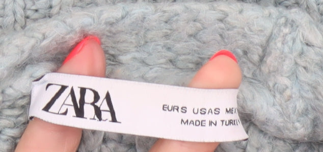 Zara Women Blue Size S Chunky Knit V-Neck Button Cardigan