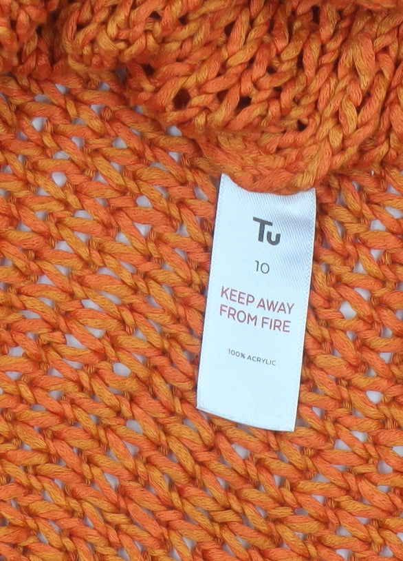 TU Women Orange Size 10 Open-Knit Crew Neck Raglan Jumper