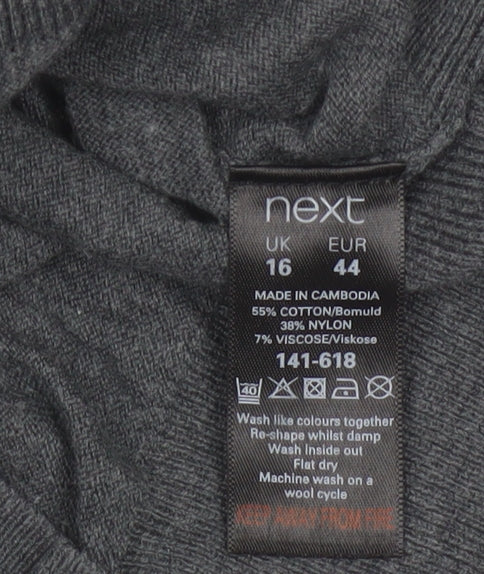 Next Women’s Grey Size 16 Modal Knit Scoop Neck Button Jumper