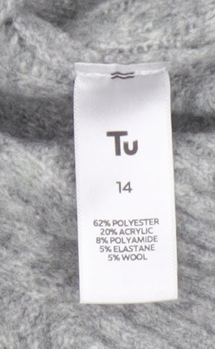 Tu Women’s Grey Cable-Knit Collared Button Cardigan Size 14